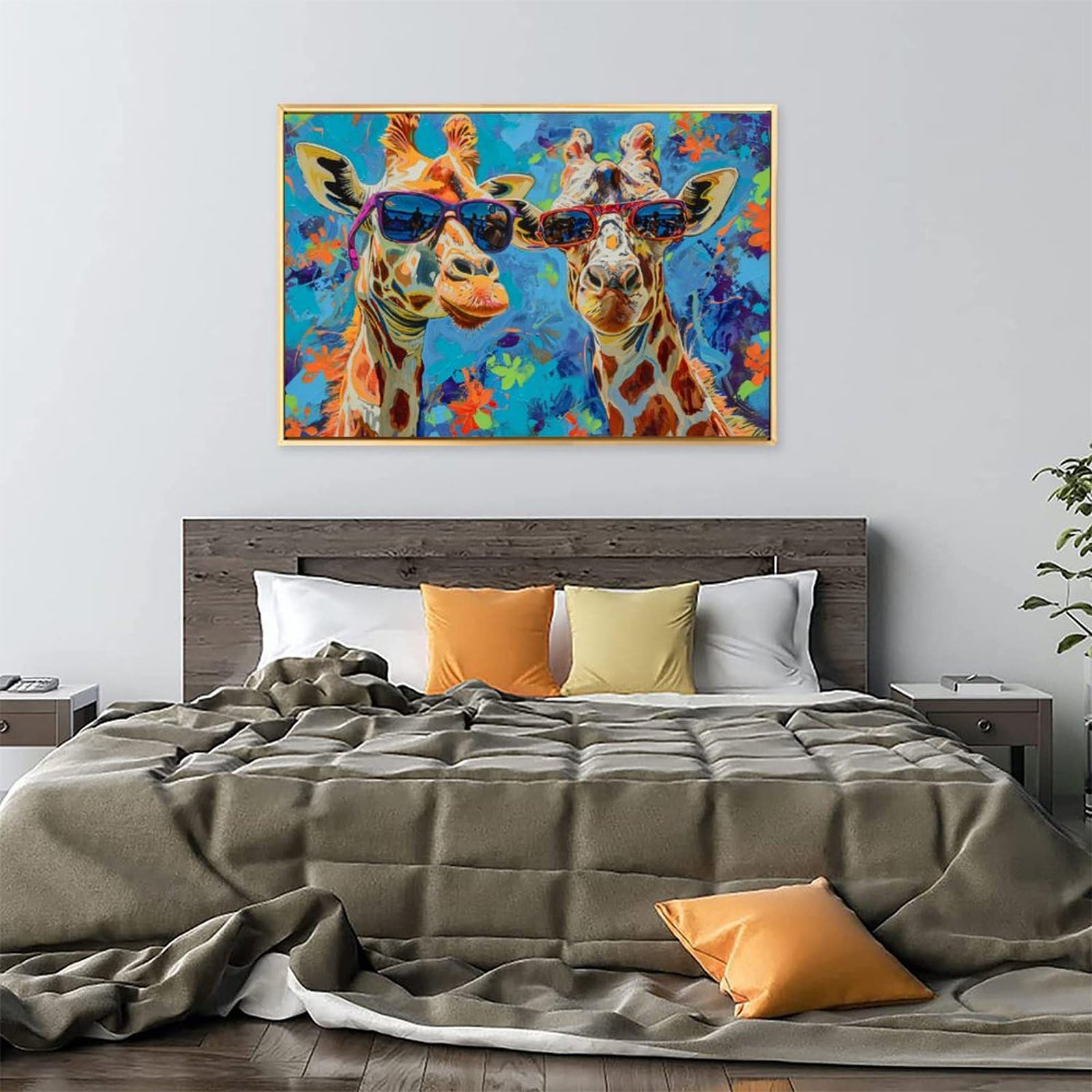 Amazon.co.jp: 絵画 サングラスをかけた2頭のキリンインテリア 絵画